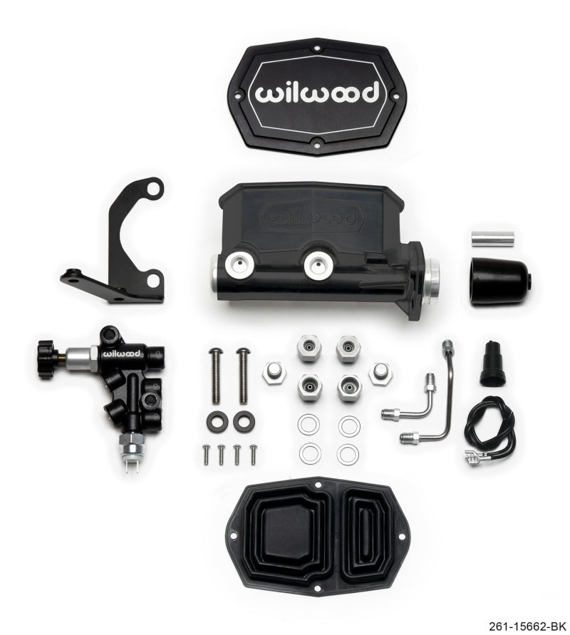 Wilwood Compact Tandem M/C - 1.12in Bore w/RH Bracket and Valve - Black